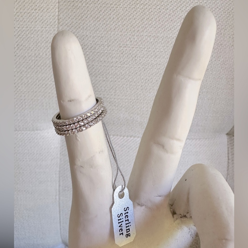 Stackable rings, Sterling Silver and Cubic Zirconia, seat for 3 rings, NWOT